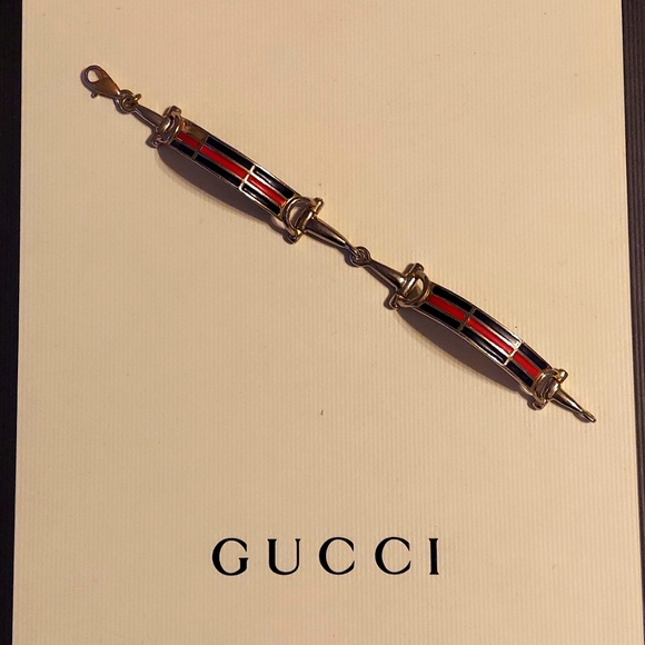 Super cool Gucci horsebit enamel bracelet, red, blue enamel, vintage 80's, GVC! - Picture 1 of 5